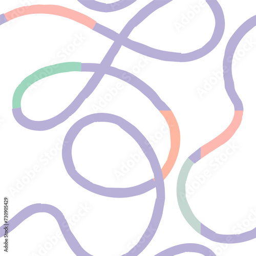 Seamless pattern of bright colorful abstract squiggles print, continuous line, scribble spiral and wavy lines. retro 80s. Chaotic ink brush texture. Vector illustration.