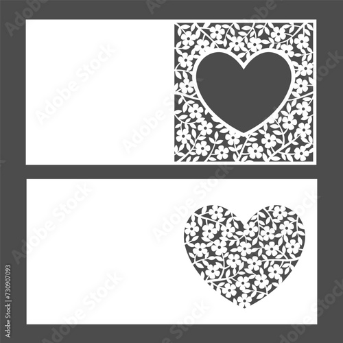 Vector wedding invitation templates. Floral invitation card in a lace style for Wedding or Valentine's day. Template for laser cutting