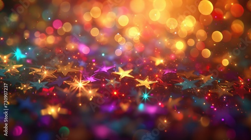 Festive abstract background with bokeh defocused lights and stars