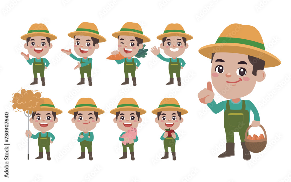 Set of farmer with different poses Set of farmer with different poses