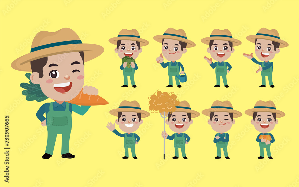 Set of farmer with different poses Set of farmer with different poses