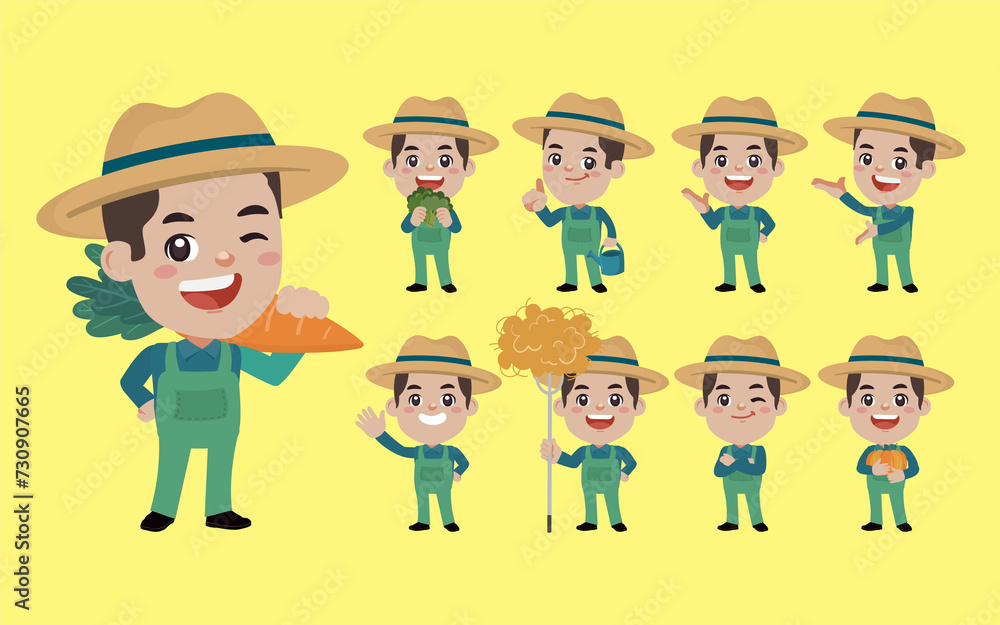 Set of farmer with different poses