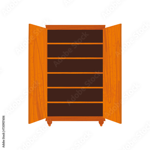 Vector Colorful Illustration of Open Wardrobe Isolated on White Background