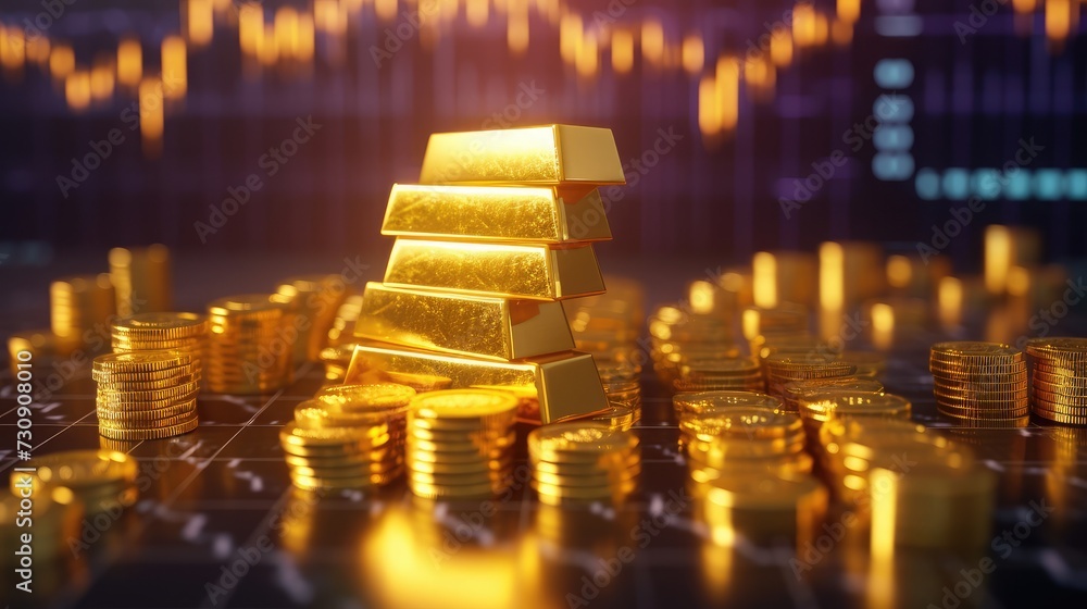 Rising gold prices concept. Investment in precious metals in the stock market Rising gold prices concept. Investment in precious metals in the stock market
