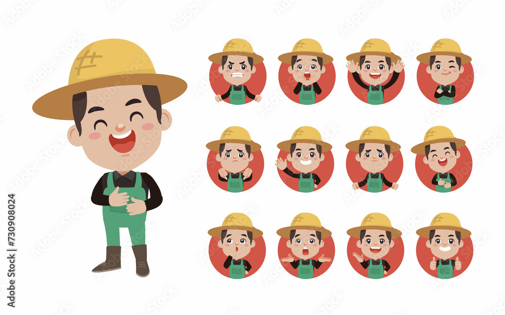Set of farmer with different poses