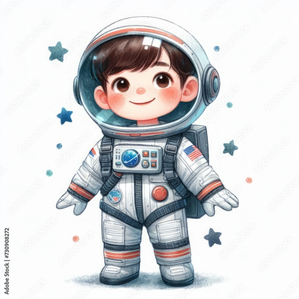 2d watercolor illustration of a child wearing an astronaut uniform 2d watercolor illustration of a child wearing an astronaut uniform