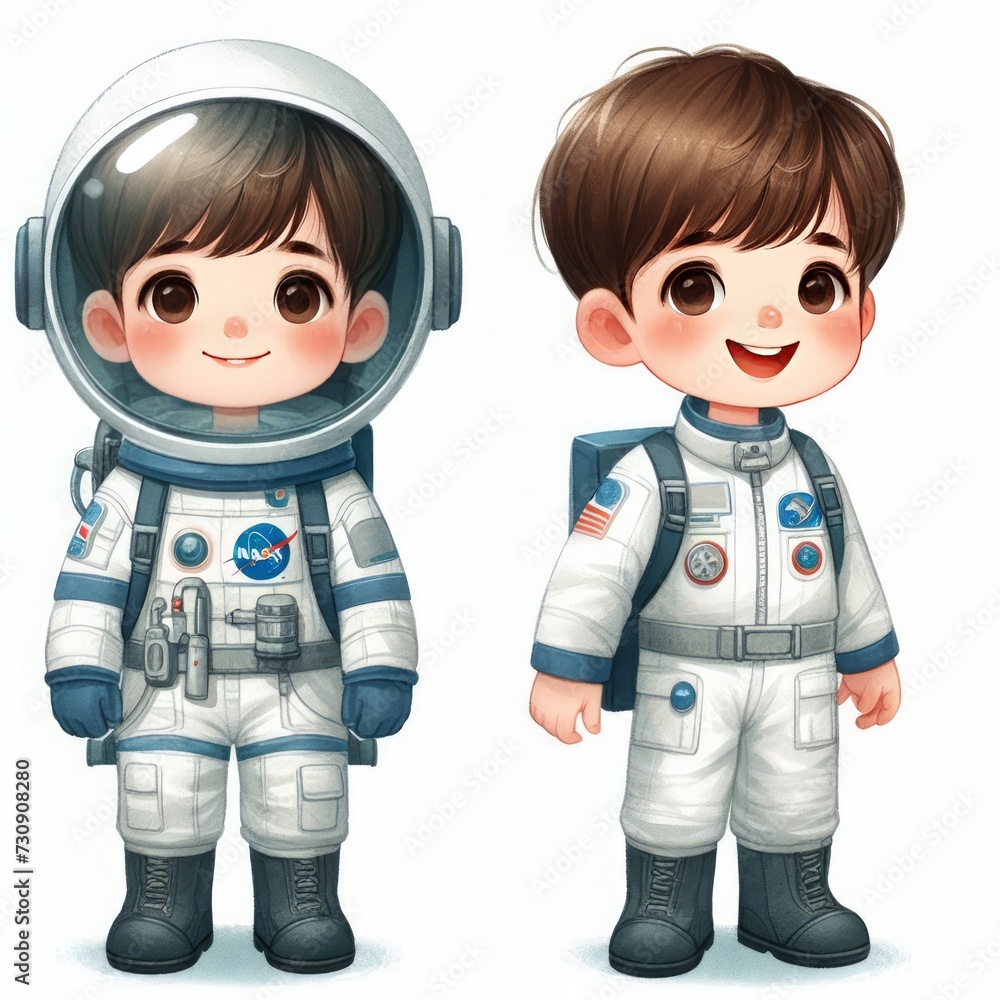 2d watercolor illustration of a child wearing an astronaut uniform 2d watercolor illustration of a child wearing an astronaut uniform