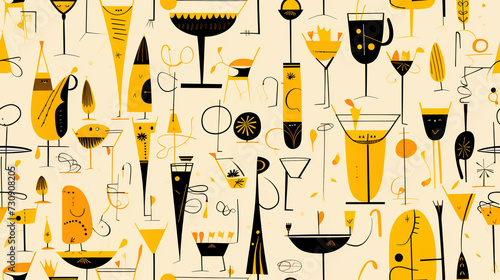 Seamless repetitive pattern abstract illustration of cocktail figures.  Wallpaper. Background.
