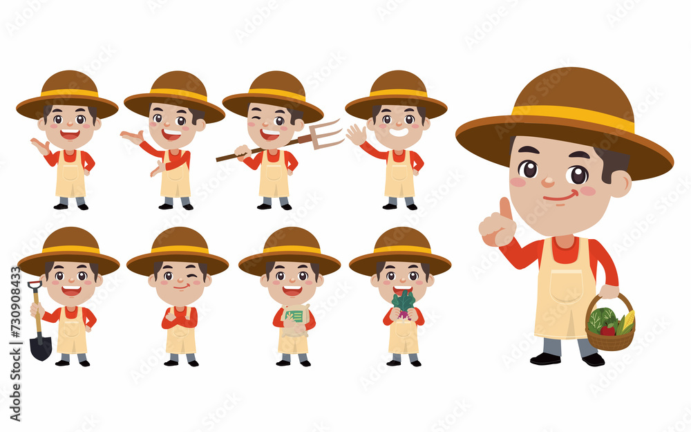 Set of farmer with different poses Set of farmer with different poses