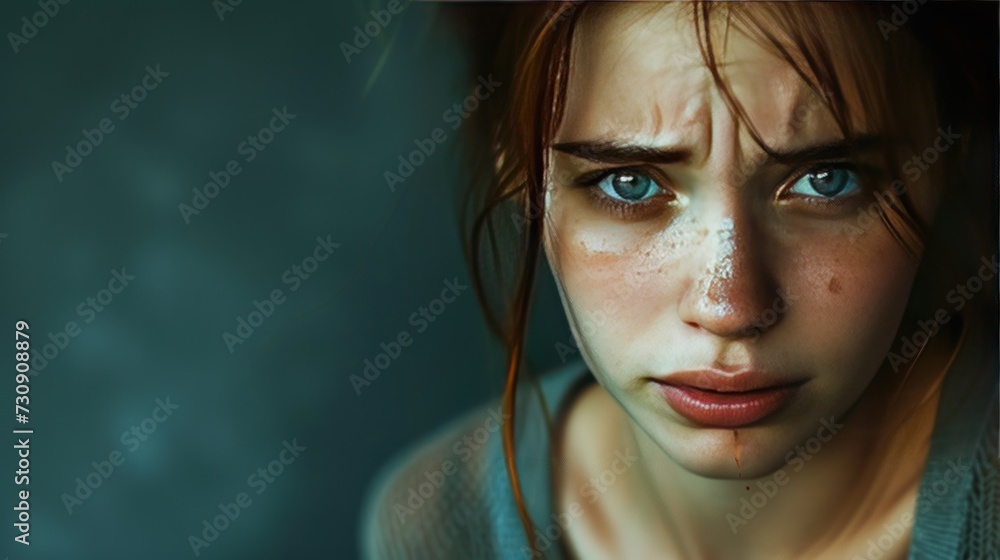 Studio shot of crying young woman with stained eyes Studio shot of crying young woman with stained eyes