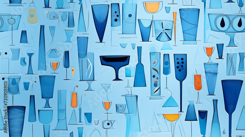 Seamless repetitive pattern abstract illustration of cocktail figures.  Wallpaper. Background.