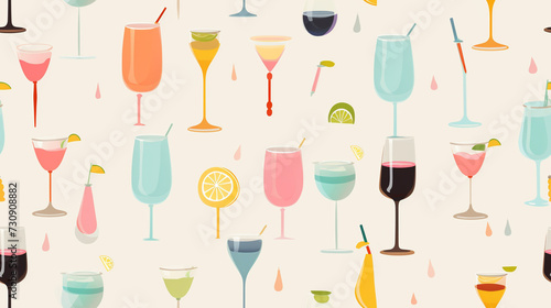 Seamless repetitive pattern abstract illustration of cocktail figures.  Wallpaper. Background.
