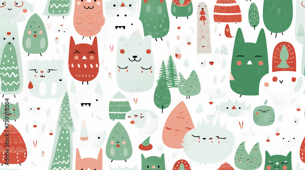 Naklejka premium Seamless repetitive pattern abstract illustration of chistmas figures. Wallpaper. Background.