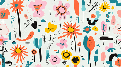 Seamless repetitive pattern abstract illustration of spring flowers figures. Wallpaper. Background.