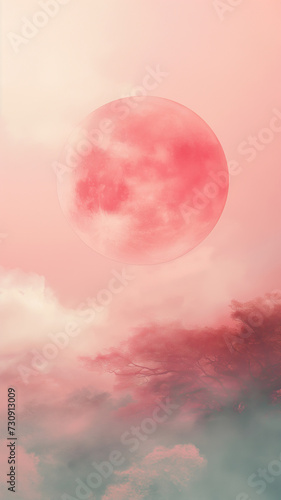 Pink Fantasy Sky with Silhouette Trees