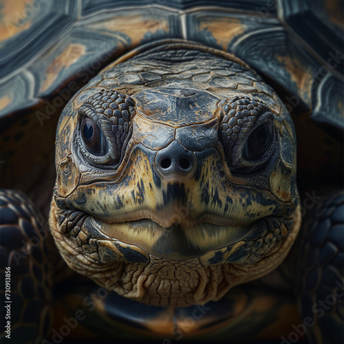 Close up turtle on dark background. 