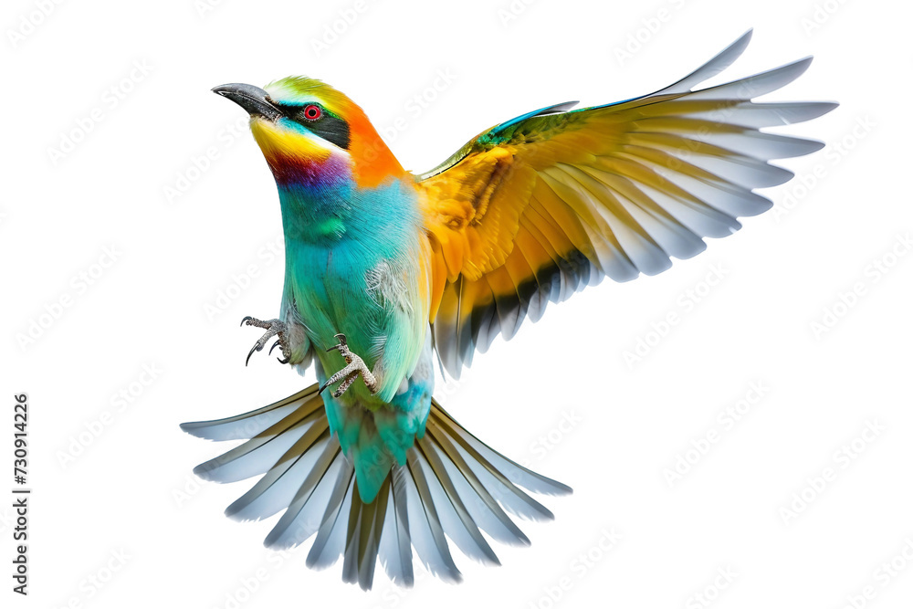 Colorful Bird in Motion on transparent background