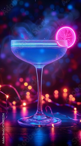 Neon Glow Cocktail: Vibrant Nightlife Beverage in LED-Lit Glass