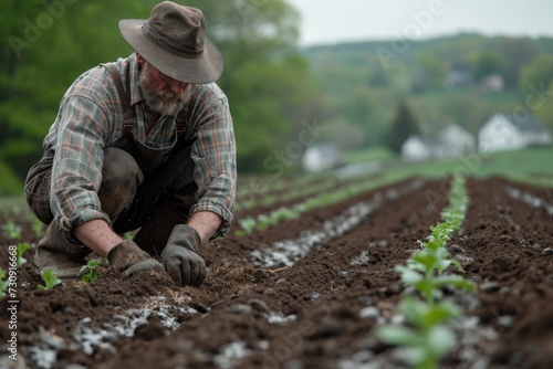 A farmer working in his field