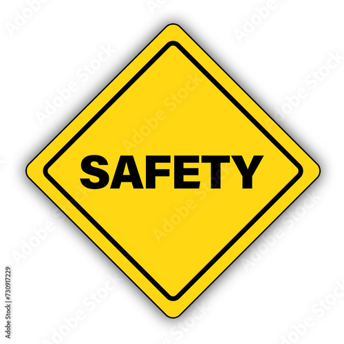 Safety sign (yellow and black diamond shape) for construction sites, road warning prevention or employee protection