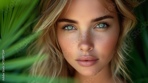 In the Depths of Azure: A Captivating Glimpse Into Mesmerizing Blue Eyes. Generative AI.
