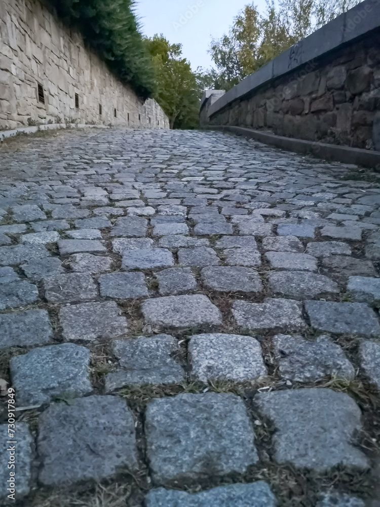 stone path and stone wall in medieval style