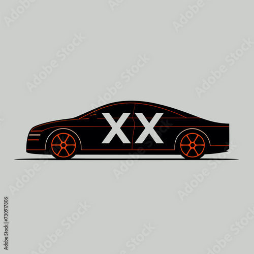 Car test drive filled colorful initial logo idea. Vehicle repair center. Letters inside car shape. Graphic design. Created using neural network