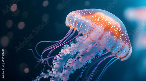 Translucent Jellyfish Gliding in Deep Blue Ocean Water