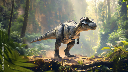 Majestic Dinosaur Roaming in Prehistoric Forest Environment