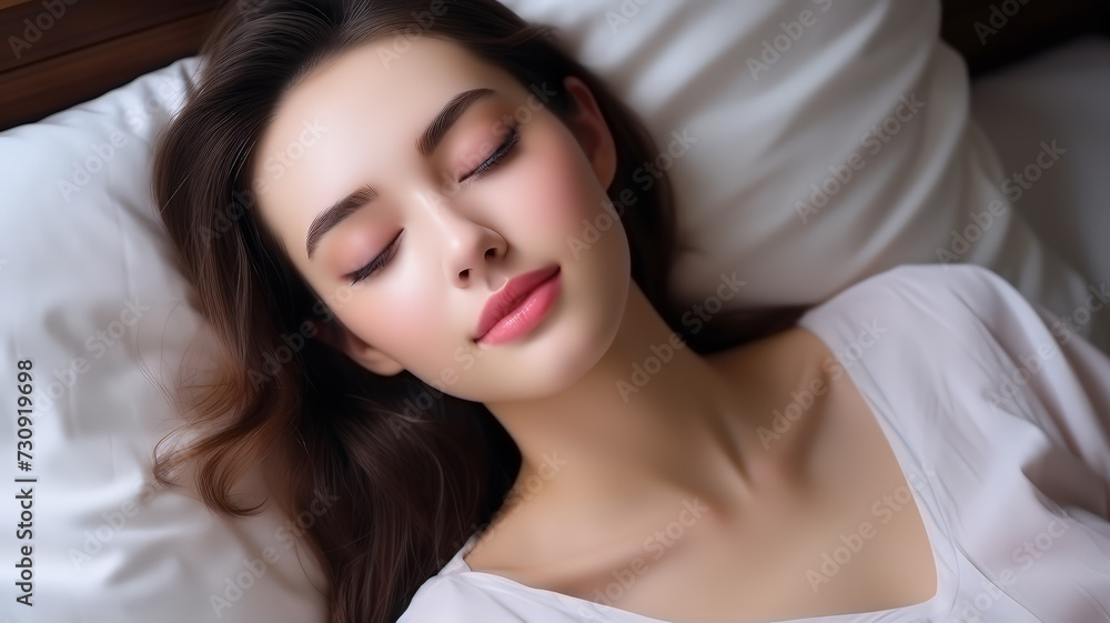 World sleeping day , young woman sleeping and hug bear doll, Bed time World sleeping day , young woman sleeping and hug bear doll, Bed time