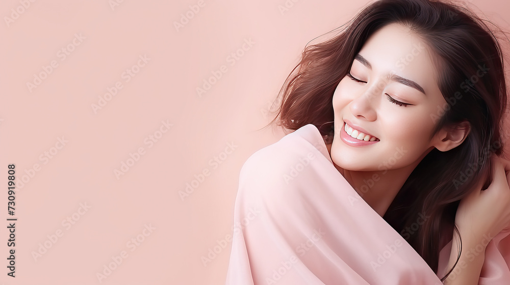Happy smile sweet young woman with love herself , valentine's day, Women's day Happy smile sweet young woman with love herself , valentine's day, Women's day