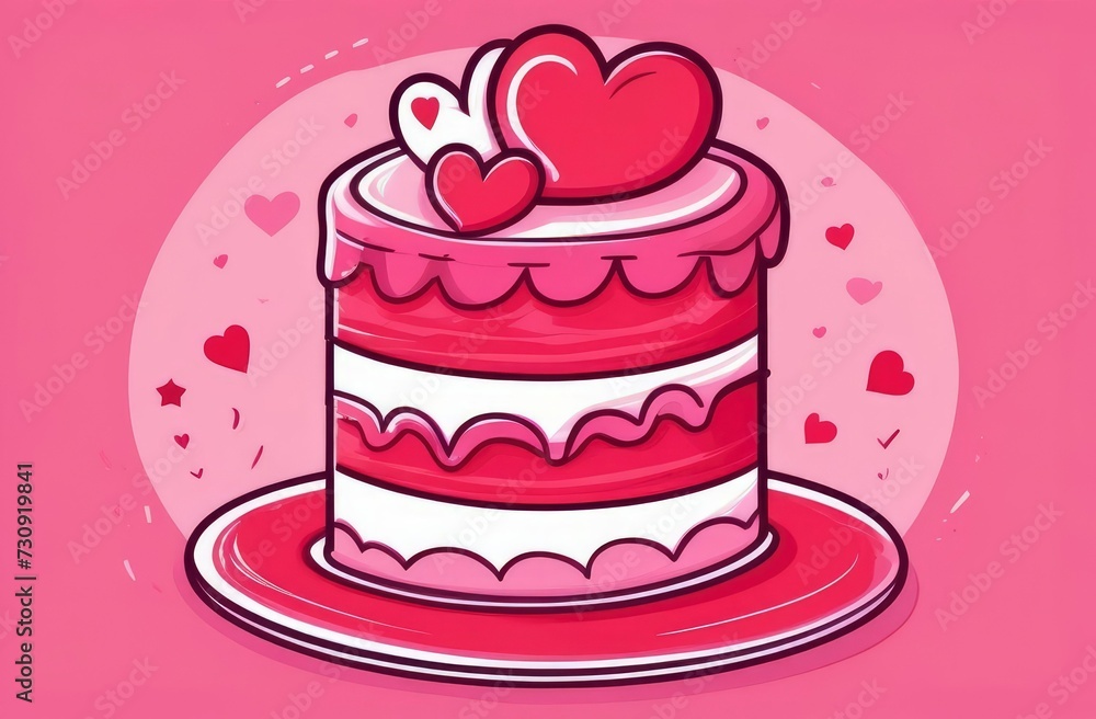 Yappy Valentines Day cake with Pastel Pink in shape of heart on pink background Yappy Valentines Day cake with Pastel Pink in shape of heart on pink background