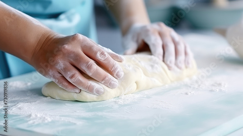 Close up shot hand woman chef make flattening dough, Cooking,a Lifestyle activity photo