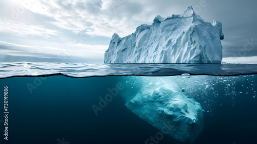 Iceberg Above and Below Water Surface with Cloudy Sky © HappyKris