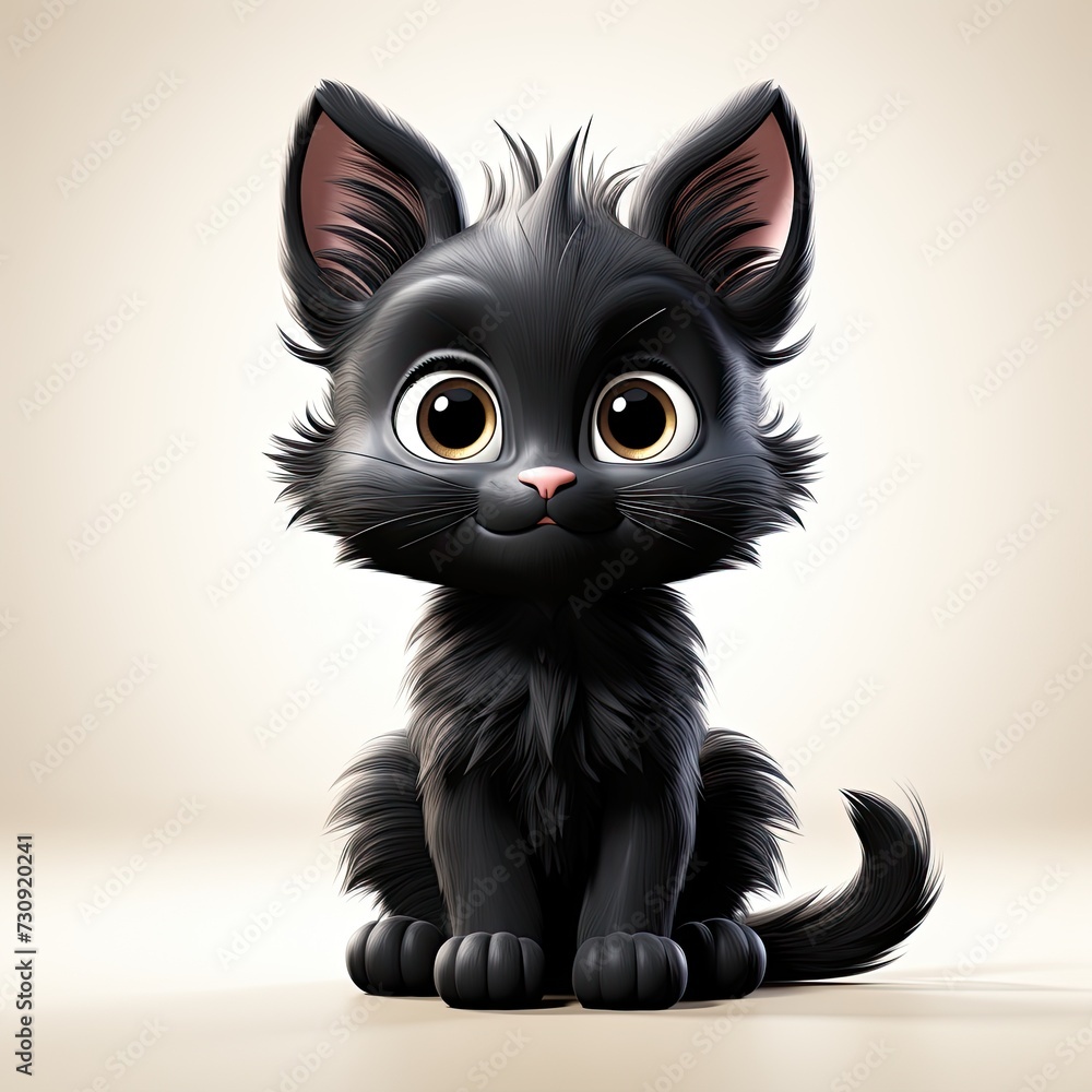 Cartoon black kitten art isolate. Positive cheerful 3D illustration black cat print. Cute black kitten character 3D illustration. Black cat toy. Halloween holiday. Cartoon black kitten art isolate. Positive cheerful 3D illustration black cat print. Cute black kitten character 3D illustration. Black cat toy. Halloween holiday.