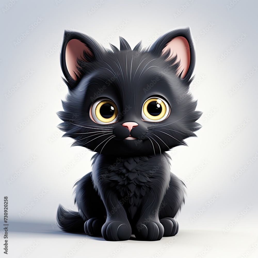 Cartoon black kitten art isolate. Positive cheerful 3D illustration black cat print. Cute black kitten character 3D illustration. Black cat toy. Halloween holiday. Cartoon black kitten art isolate. Positive cheerful 3D illustration black cat print. Cute black kitten character 3D illustration. Black cat toy. Halloween holiday.