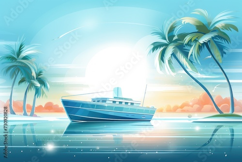 Luxurious Yacht Anchored by Sun-Kissed Tropical Palm Beach - Generative AI