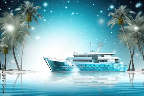 Luxurious Yacht Anchored by Sun-Kissed Tropical Palm Beach - Generative AI © Gelpi