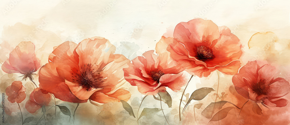 Red Watercolor Poppy Blossom: A Vibrant Floral Illustration of Nature's Beauty with Vintage Grunge Revival