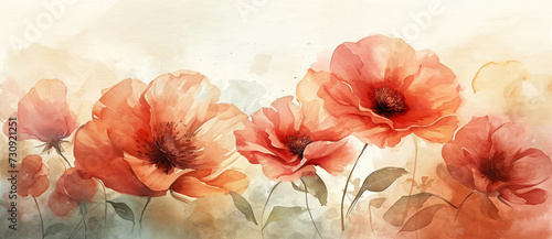 Red Watercolor Poppy Blossom: A Vibrant Floral Illustration of Nature's Beauty with Vintage Grunge Revival