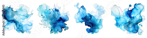 Blue Watercolor Splashes Splotches set, Blue Ink, Paint Drip, Hand Painted Blobs, PNG Watercolor Shapes