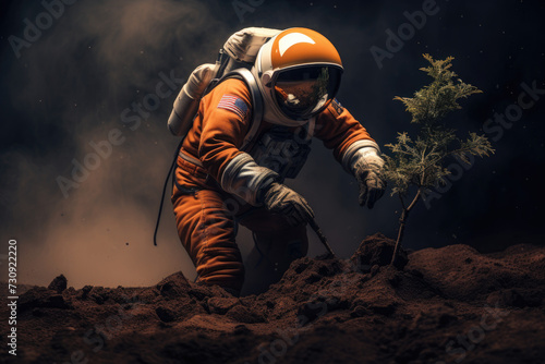 Astronaut planting tree on Mars