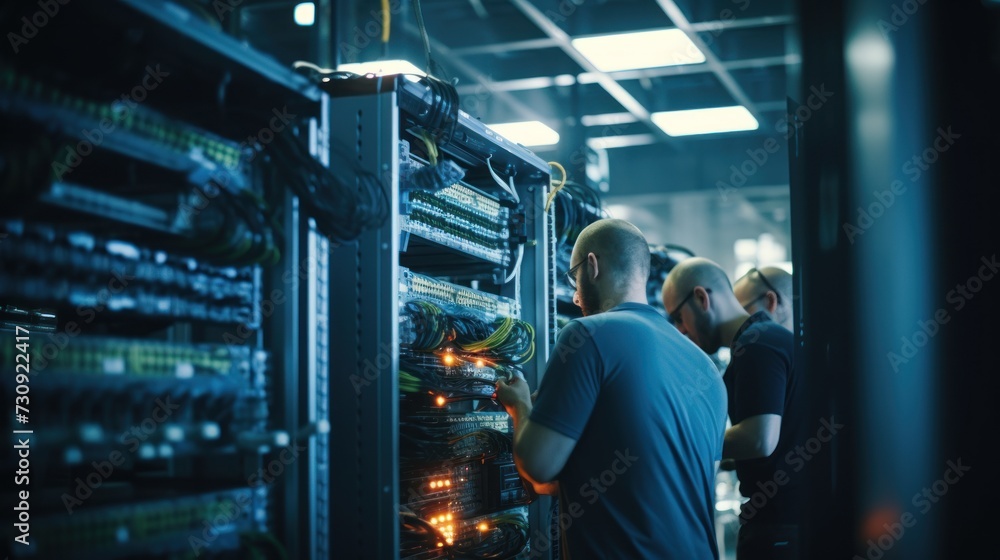 IT specialists at server room, repair servers