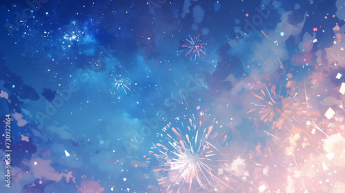 夜空に輝く花火の背景イラスト　AI画像 photo