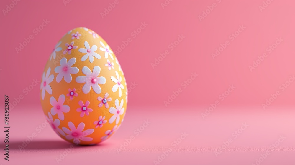 Easter egg painted with flowers on pink background Easter egg painted with flowers on pink background