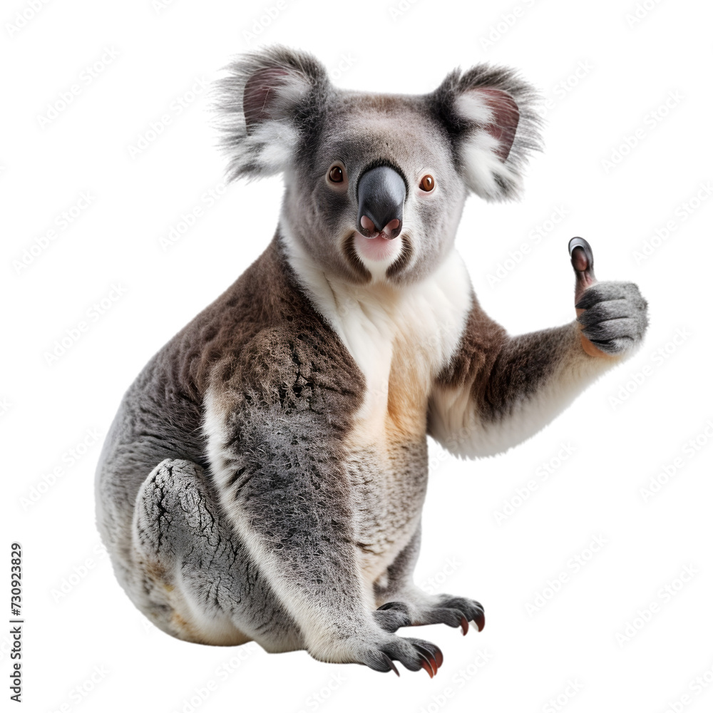 Fototapeta premium Cute Koala Giving Thumbs Up Isolated on Transparent Background