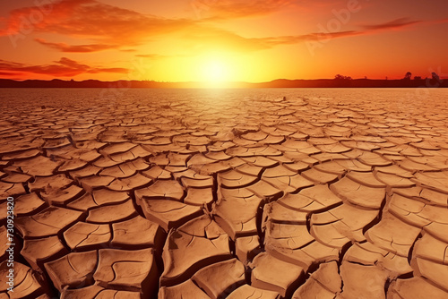 Landscape of dramatic sunset and cracked scorched soil