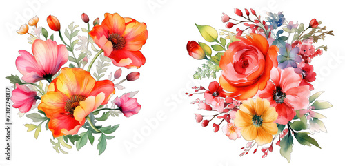 Beautiful romantic flower collection with roses, leaves, floral bouquets