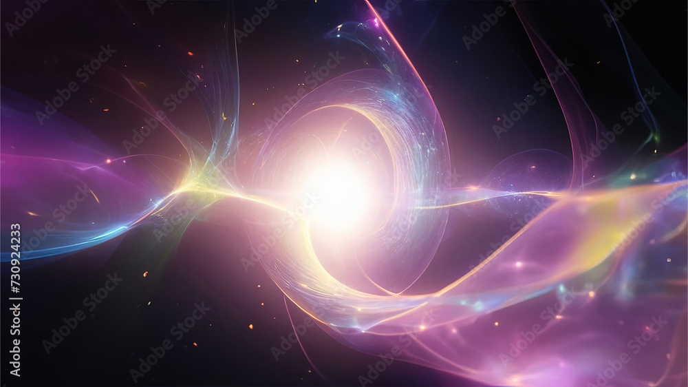 Fototapeta premium This captivating image showcases a mesmerizing interplay of light and wave physical phenomena, reminiscent of both big band diffraction and quantum wave behavior or big bang.