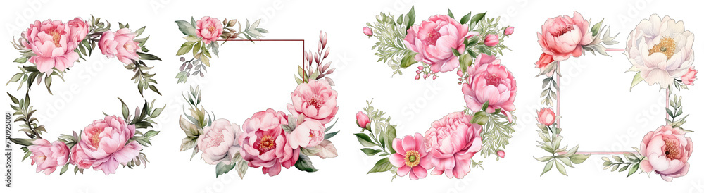 Pink Roses Frame Set , Roses bouquet, Printable Watercolor PNG